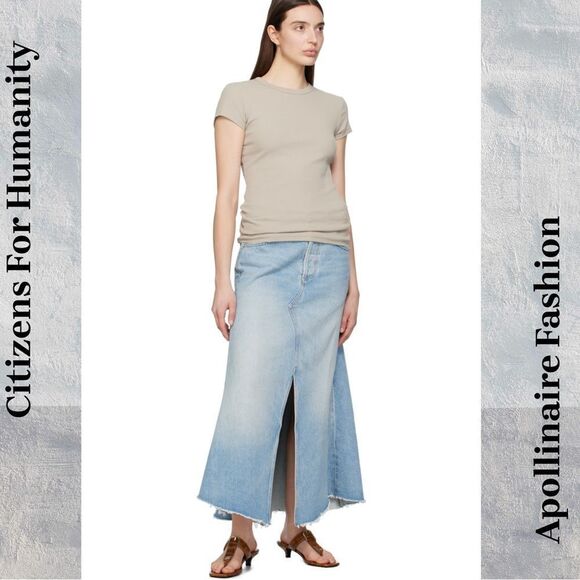 CITIZENS FOR HUMANITY MINA MIDI SKIRT IN BLUE DENIM SIZEE 27 NEW - Picture 1 of 9